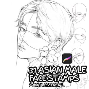 31 Azjatycki męski przewodnik po twarzy dla procreate, Kpop procreate, anime procreate, azjatycki procreate, japońska twarz procreate, koreańska twarz procreate