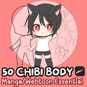 50 Chibi Body Stamps, Procreate Chibi Poses, Procreate Anime Pose Stamp, Procreate manga pose, Pose stamps, Pose brush, Chibi Body Guides