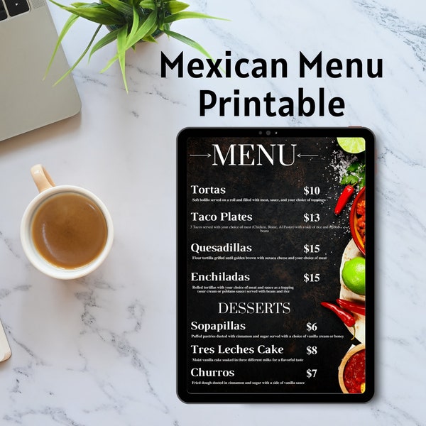 Mexican Style Menu Template, Editable Restaurant Menu Template, Food Menu Template, Digital Modern Menu, Instant Download