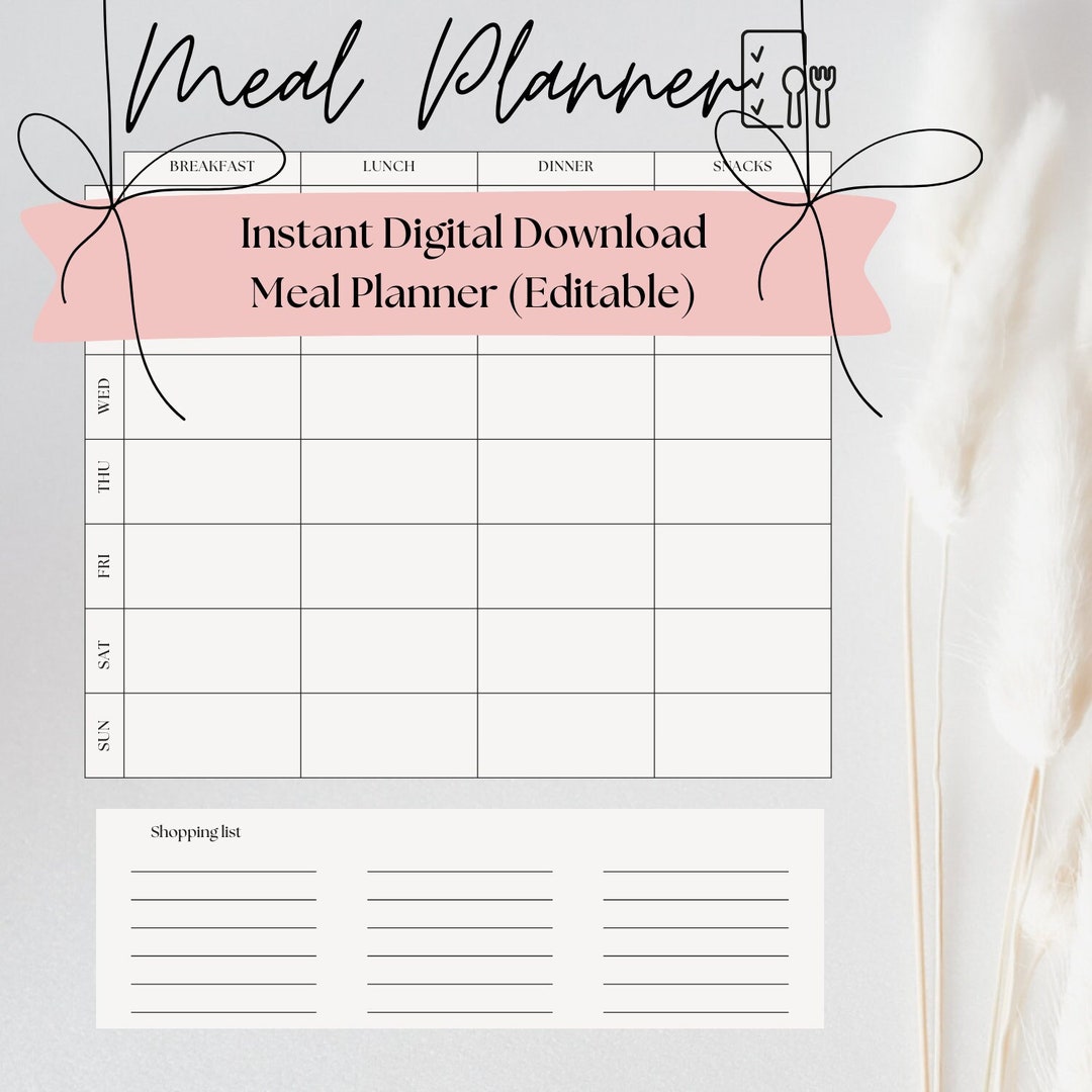Editable Meal Planner Instant Digital Download - Etsy