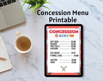 Food Menu Board, Concession Stand Menu Template, Baseball Menu Template, Restaurant Stand Menu, Digital Menu Template