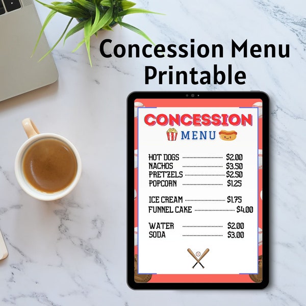 Food Menu Board, Concession Stand Menu Template, Baseball Menu Template, Restaurant Stand Menu, Digital Menu Template