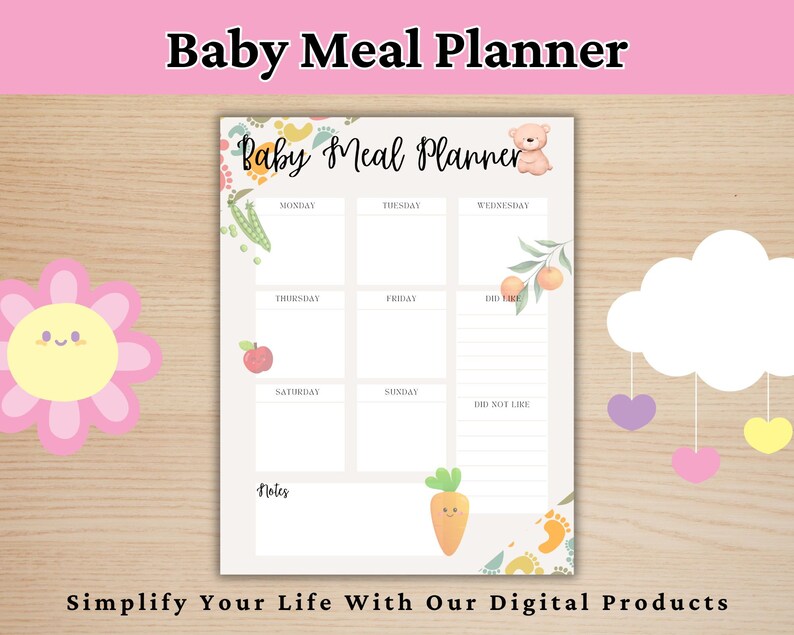 Baby Meal Planner, Weekly Meal Planner, Minimalist Health Planner, Goodnotes Planner, Kids Meal Planner, Digital Download zdjęcie 1