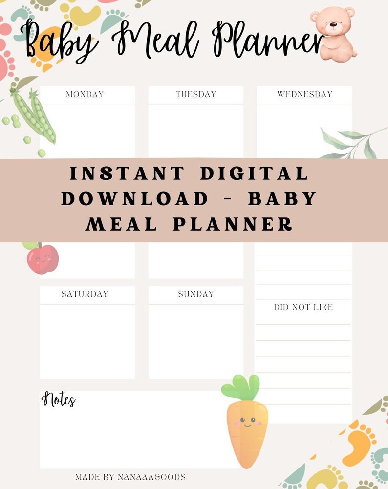 Baby Meal Planner, Weekly Meal Planner, Minimalist Health Planner, Goodnotes Planner, Kids Meal Planner, Digital Download zdjęcie 3