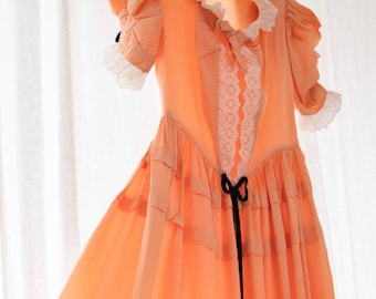 30s Orange Taffeta Prairie 70s Reworked Vintage Dress Small 27” Waist Early 1930s Late 40s Upcycled 1970s Peach Gown Gunne Sax Style Dress