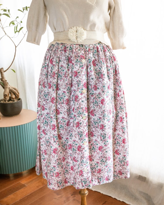 80s does 50s Floral Cotton Vintage Circle Skirt S… - image 9