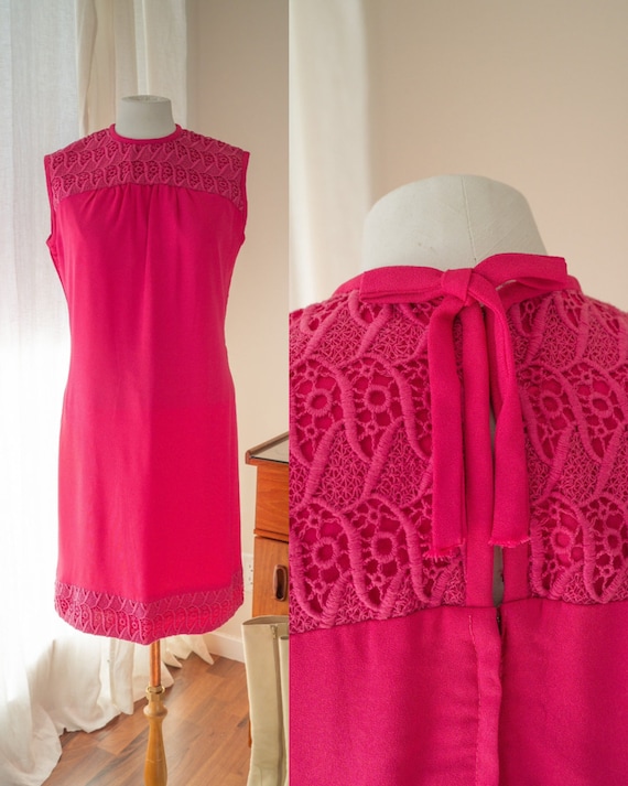60s Mod Hot Pink Vintage Shift Dress Gina Rinaldi Medium 8 10 32 Waist Barbie Core Go go Girl 1960s Space Age Jackie O Bow Tie Back Etsy Canada