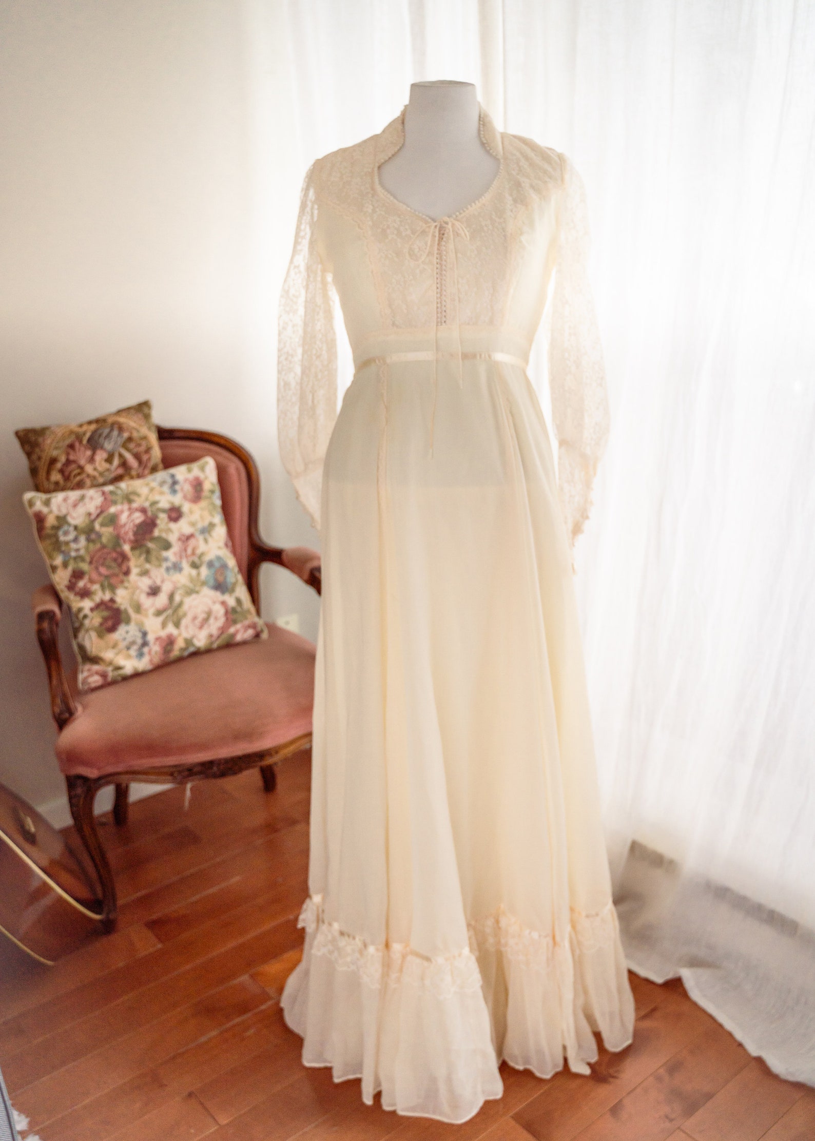 70s Cream Prairie Vintage Gunne Sax Style Dress Size 2 XS Small 1970s ...