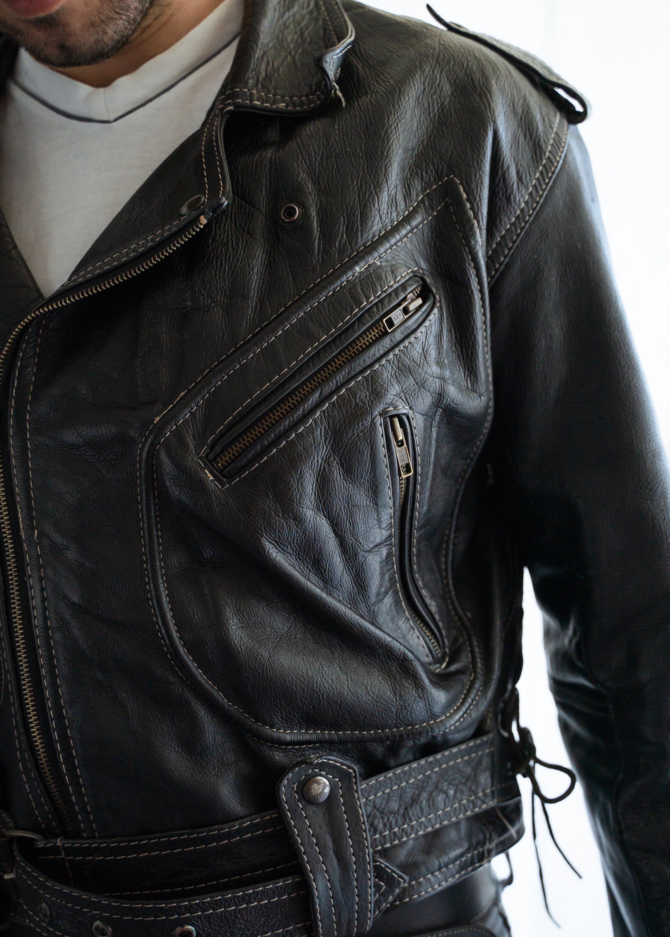 Vintage 90s Black Crop Tie-Up Biker Punk Leather Jacket 12 14 S