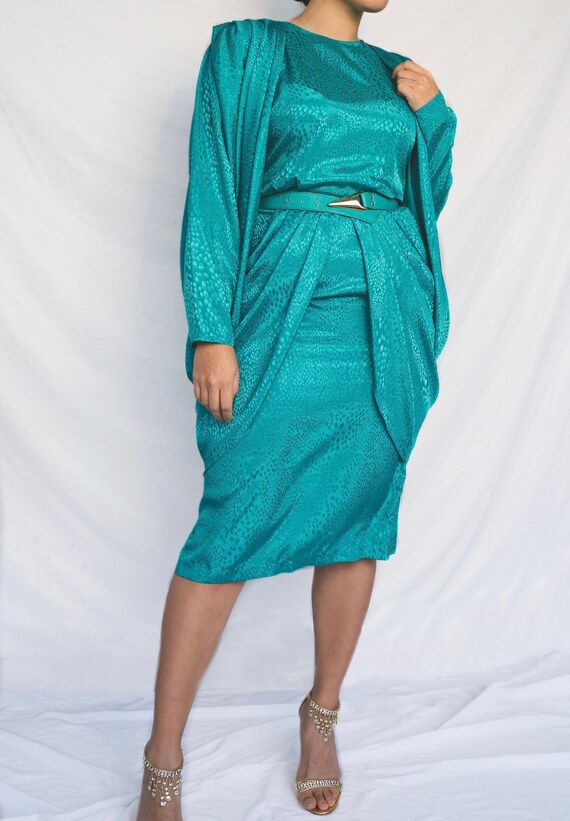 80s Avant Garde Teal Green Vintage Dress Port-Mod… - image 3