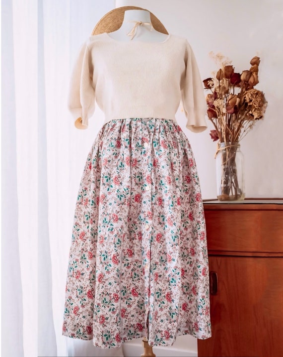 80s does 50s Floral Cotton Vintage Circle Skirt S… - image 1
