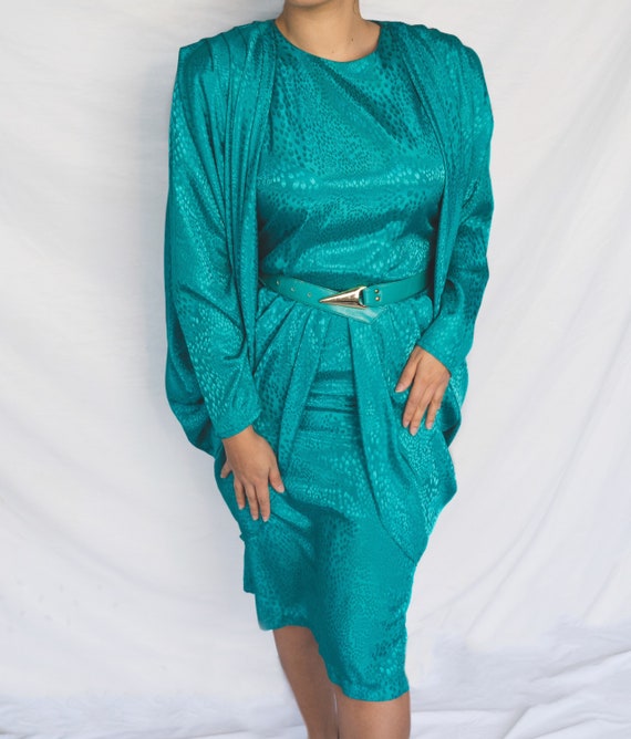 80s Avant Garde Teal Green Vintage Dress Port-Mod… - image 6
