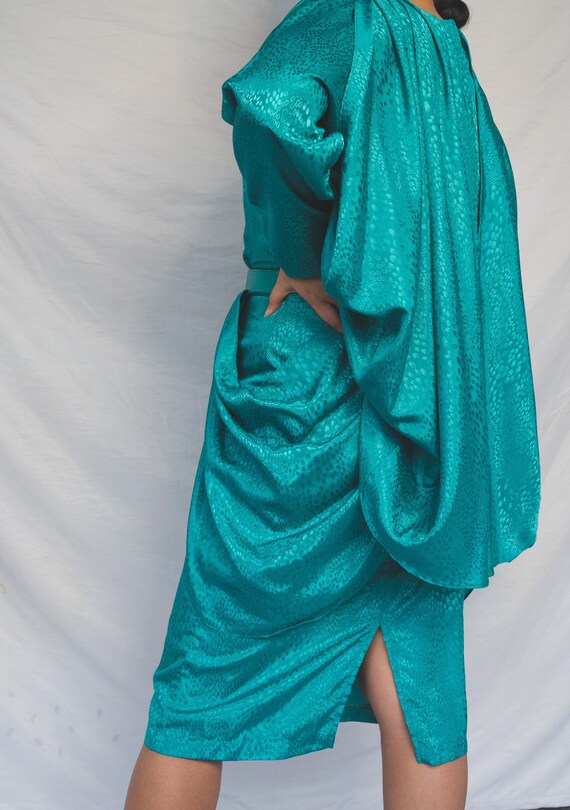 80s Avant Garde Teal Green Vintage Dress Port-Mod… - image 5