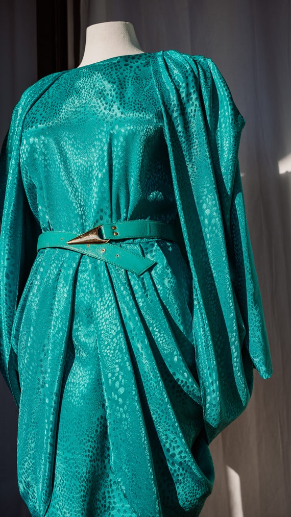 80s Avant Garde Teal Green Vintage Dress Port-Mod… - image 4