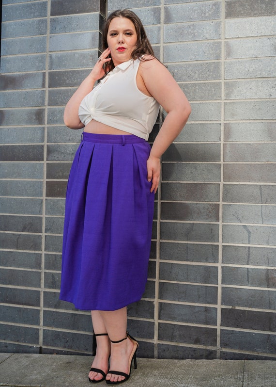 80s Royal Purple Pleated Vintage Bell Skirt 38 Waist XXL 1X Plus Size Volup 1980s Knee Length Formal Tulip Skirt Business Casual Corporate Etsy
