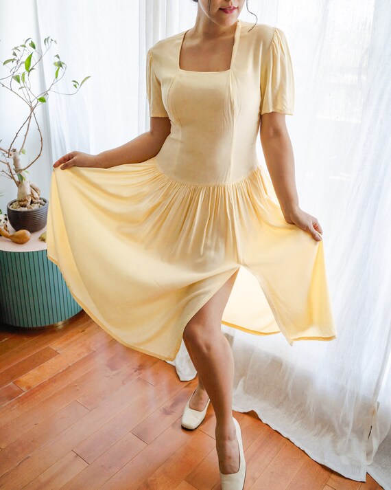 80s Does 50s Butter Yellow Fit and Flare Pleated Vintage Dress Side Leg Slit Small Medium Size 4-6 1980s Does 1950s Square Neck Swing Dress - Etsy UK 80s Does 50s Butter Yellow Fit and Flare Pleated Vintage Dress Side Leg Slit Small Medium Size 4-6 1980s Does 1950s Square Neck Swing Dress - Etsy UK