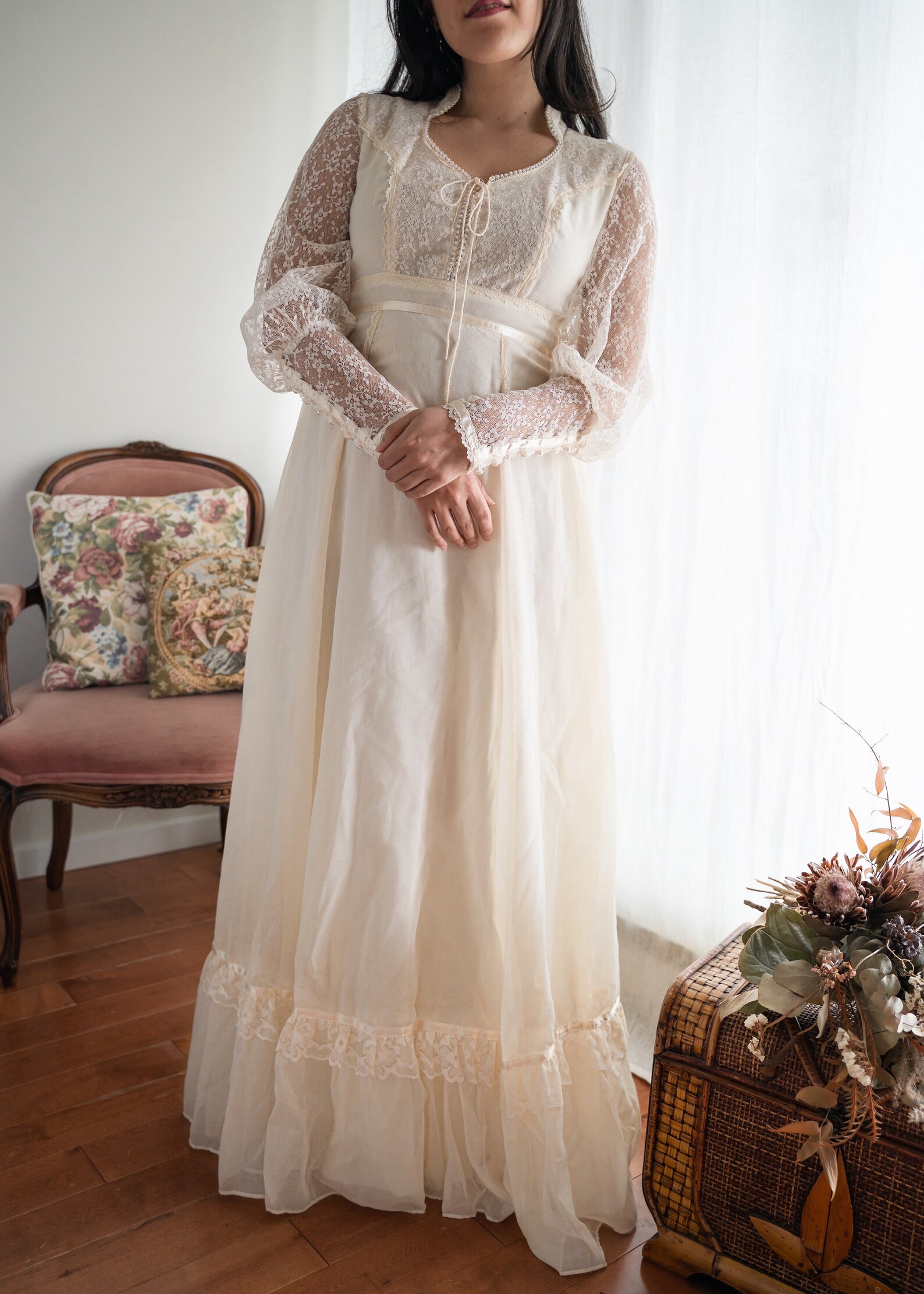 70s Cream Prairie Vintage Gunne Sax Style Dress Size 2 XS Small 1970s ...