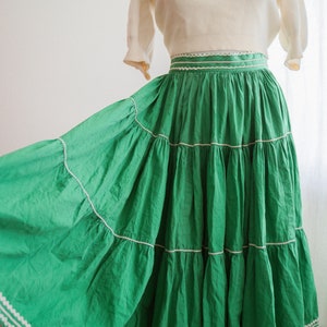 40s 50s Kelly Green SouthWestern Square Dance Vintage Patio Skirt 24” Size 0-2 XXS-XS 1940s 1950s Squaw Fiesta Prairie Circle Skirt Arizona