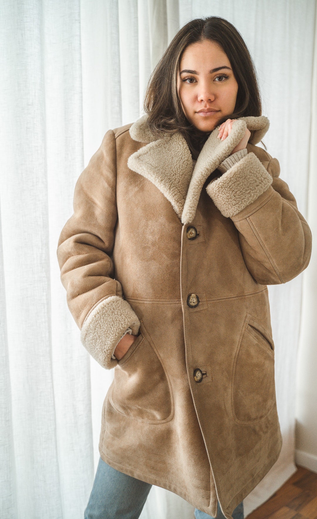 70s80s Shearling Sheepskin Suede Coat Parka Jeno De Paris Etsy