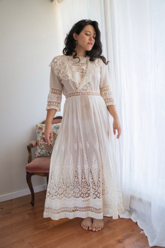 Antique Edwardian White Dress In Cotton and Lace – Toadstool