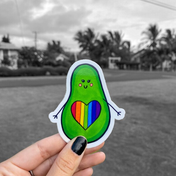 PRIDE AVOCADO STICKER, rainbow lgbt  lgbtq gay pride month sticker, cute die cut vinyl,