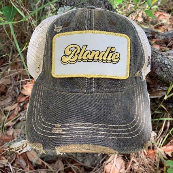 Blondie/Brunette distressed baseball trucker hat