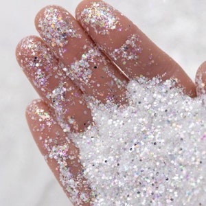 Meraki, White and Silver Mirror, High Shine Glitter Mix, Cheat Glitter, High Flash, Loose glitter for Resin, Glitter face body hair nail art