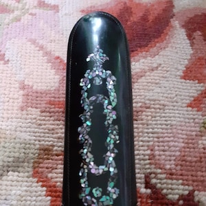Victorian Papier Mache Spectacle Case Decorated With Mother Of Pearl