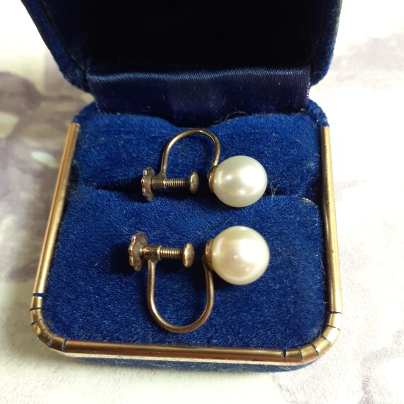 Pair of Vintage 9ct Gold Faux Pearl Screw Fitting… - image 5