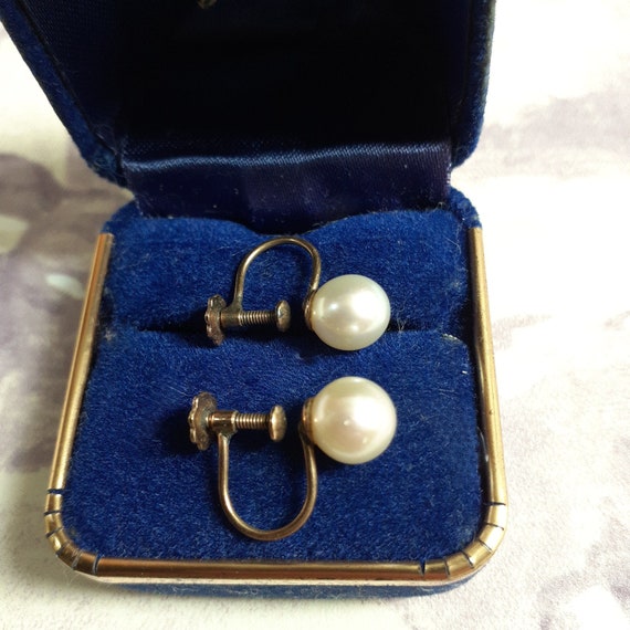 Pair of Vintage 9ct Gold Faux Pearl Screw Fitting… - image 3