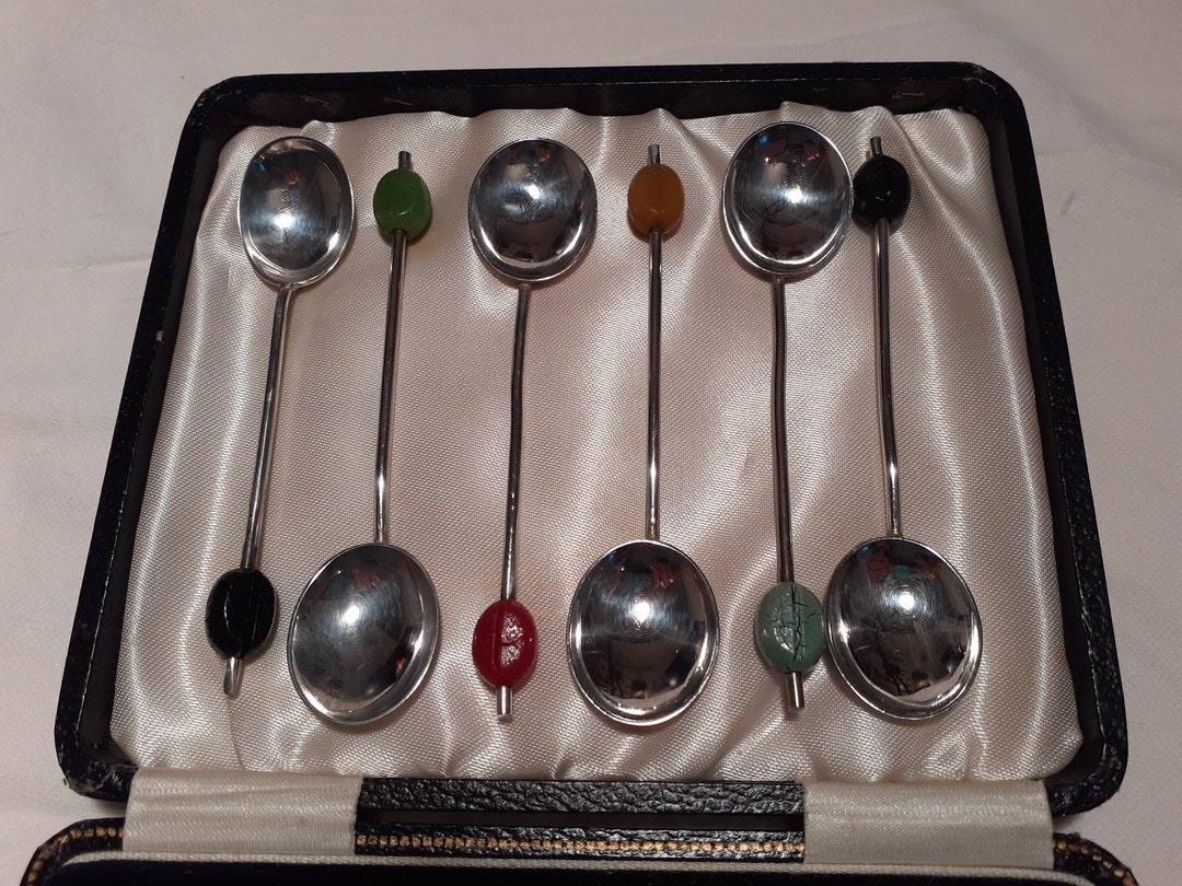 Art Deco Hallmarked Silver Coffee Bean Teaspoons in Original Etsy