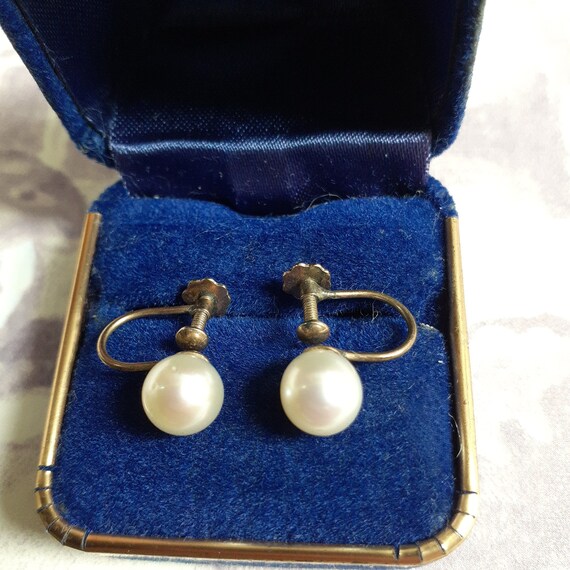 Pair of Vintage 9ct Gold Faux Pearl Screw Fitting… - image 2