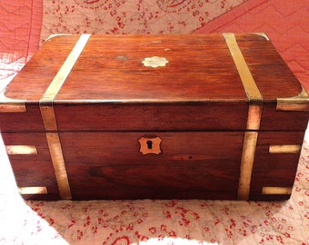 Antique Rosewood Brass Banded Writing Slope or Portable Desk