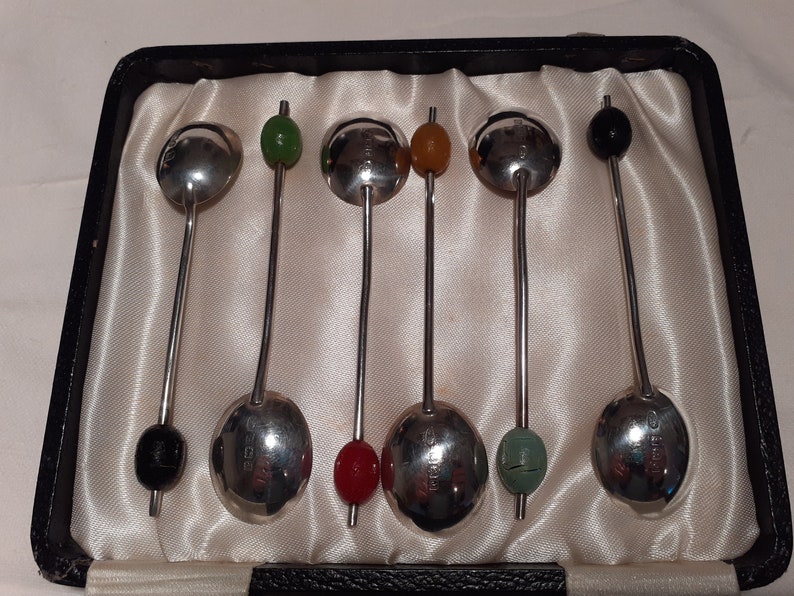 Art Deco Hallmarked Silver Coffee Bean Teaspoons in Original Etsy