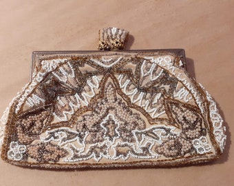 Vintage Franse handgemaakte kralen avond portemonnee