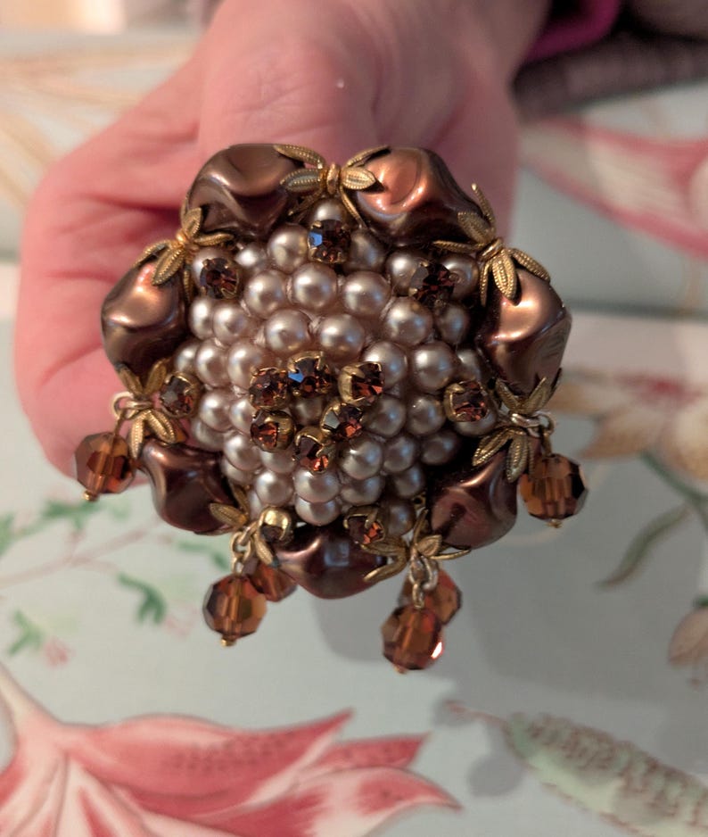 Vintage Large Rococo Style 1950s Statement Brooch With Faux Pearls and ...