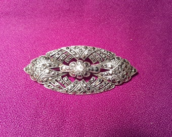 Vintage Silver and Marcasite Statement Oval Brooch