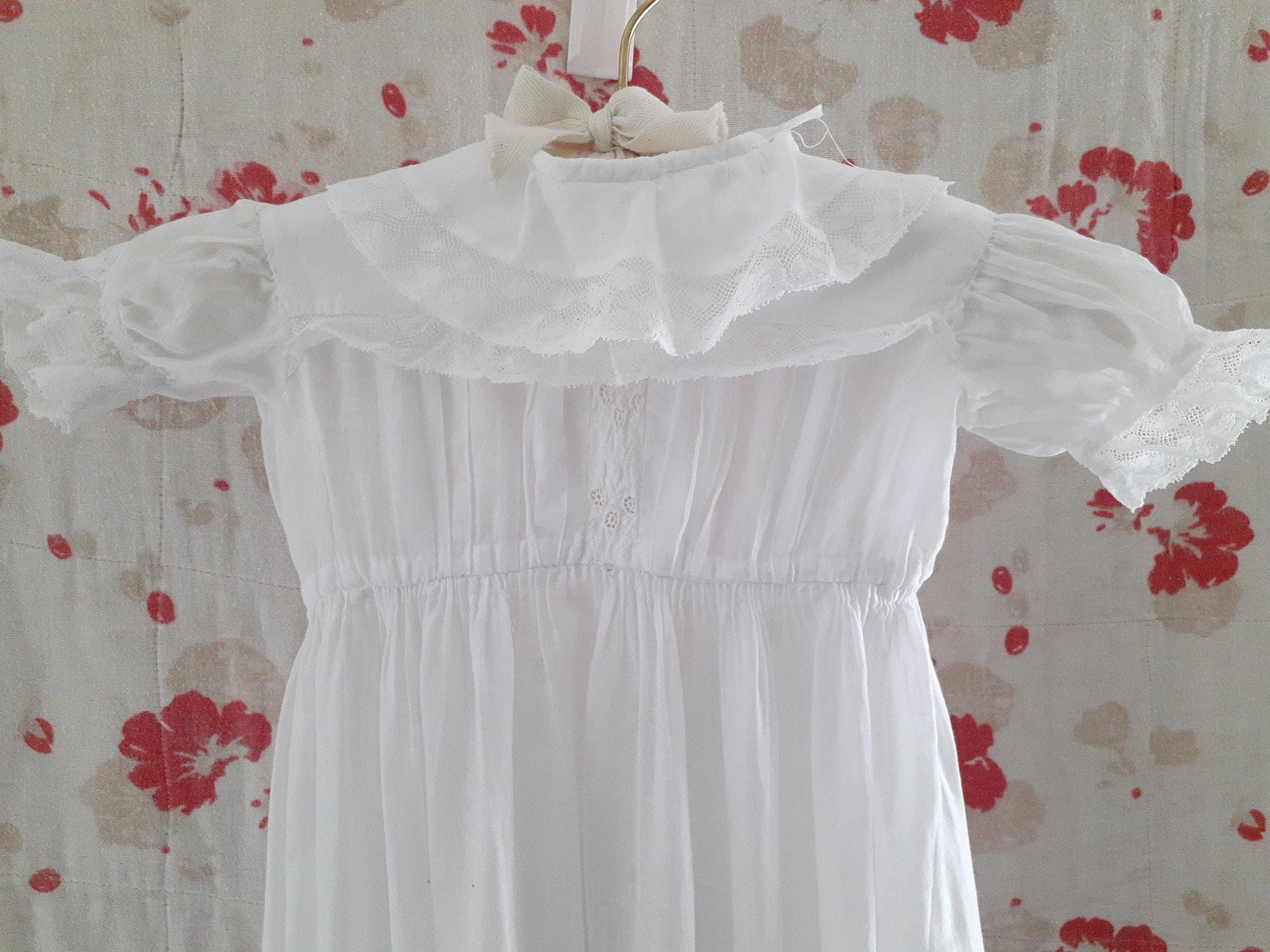 Robe De Baptême Vintage Années 45-50 Avec Bonnet - Coton Blanc Broderie Anglaise, 2 Pièces