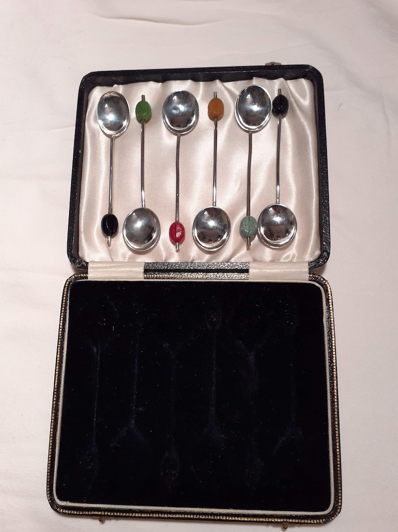 Art Deco Hallmarked Silver Coffee Bean Teaspoons in Original Etsy