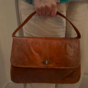 Vintage Real Lizard Skin Large Leather Handbag or Purse