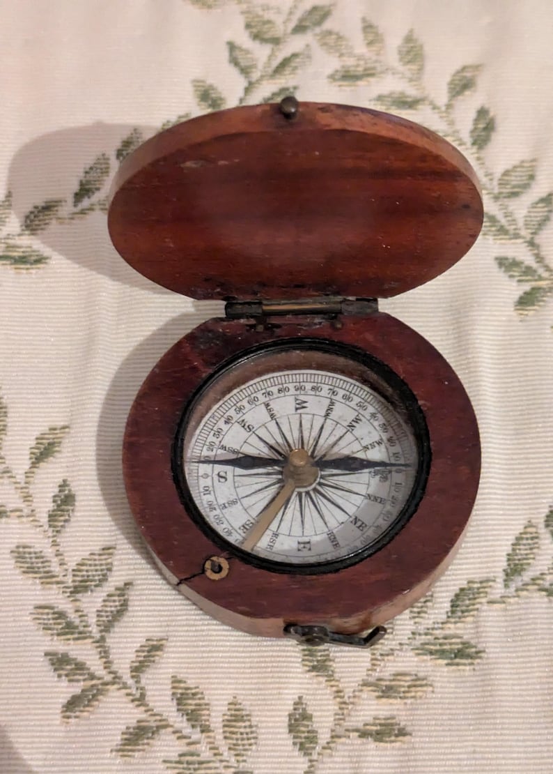 Compass Gold Casing Georgian Antique Pocket Compass in Original Olive Wood Casing - Etsy