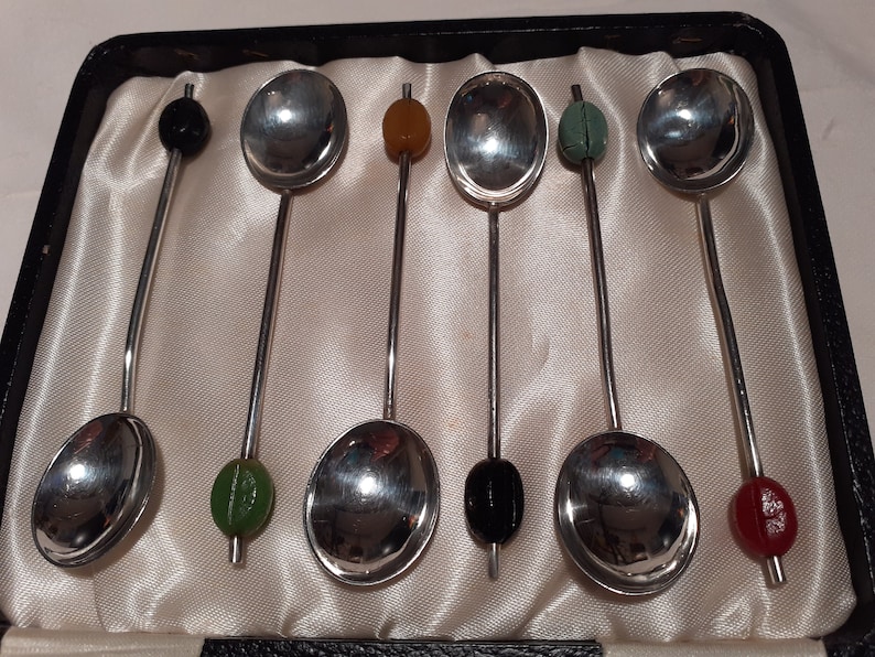 Art Deco Hallmarked Silver Coffee Bean Teaspoons in Original Etsy
