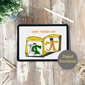 Cartão de Dia das Mães - Desenho infantil para a mamãe - Cartão digital para impressão