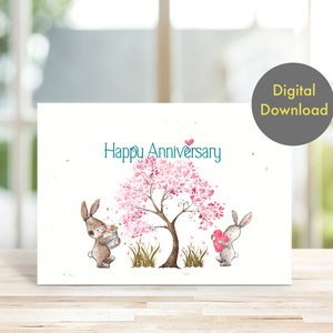 Tarjeta de aniversario - Hermoso árbol del corazón - Tarjeta digital imprimible
