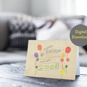 Cartão de aniversário - Desenho infantil para a mamãe - Cartão digital para impressão