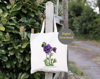 Tote bag - Anemone flowers - Printable, Digital Image