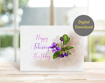 Birthday Card - Violet for February - Printable, Digital Card