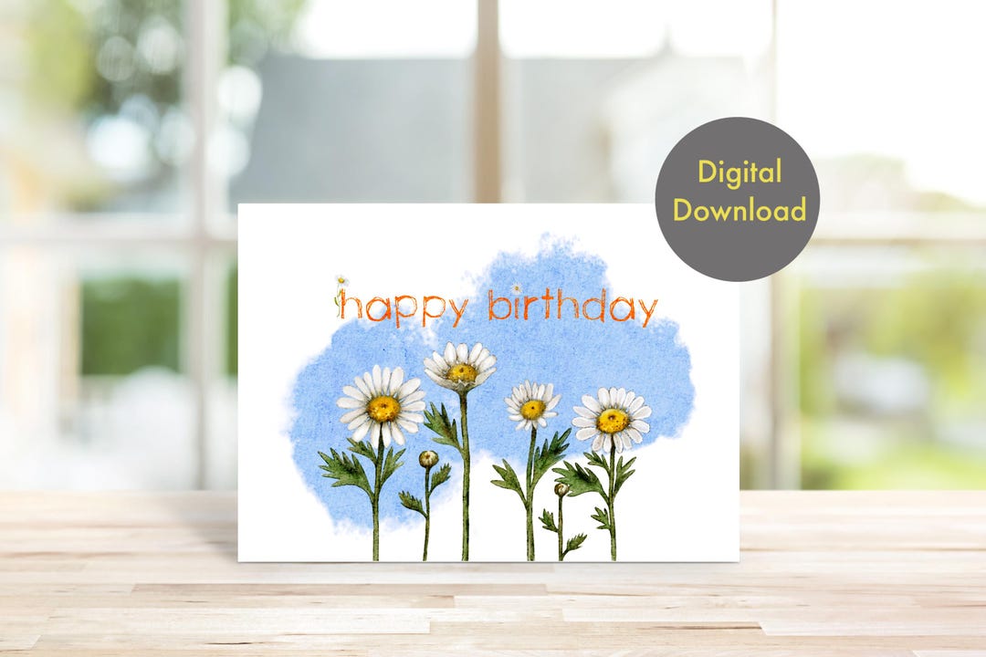 Floral Birthday Card : Hand-drawn Daisy Flowers (digital Card) - Etsy