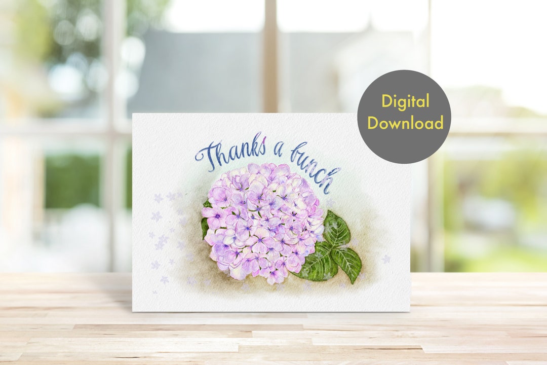 Thank You Card - pretty Hydrangea - Printable - Digital Card - Etsy