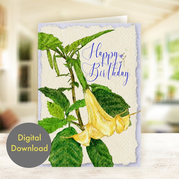 Birthday Card - Angel's Trumpet - Printable, Digital Card